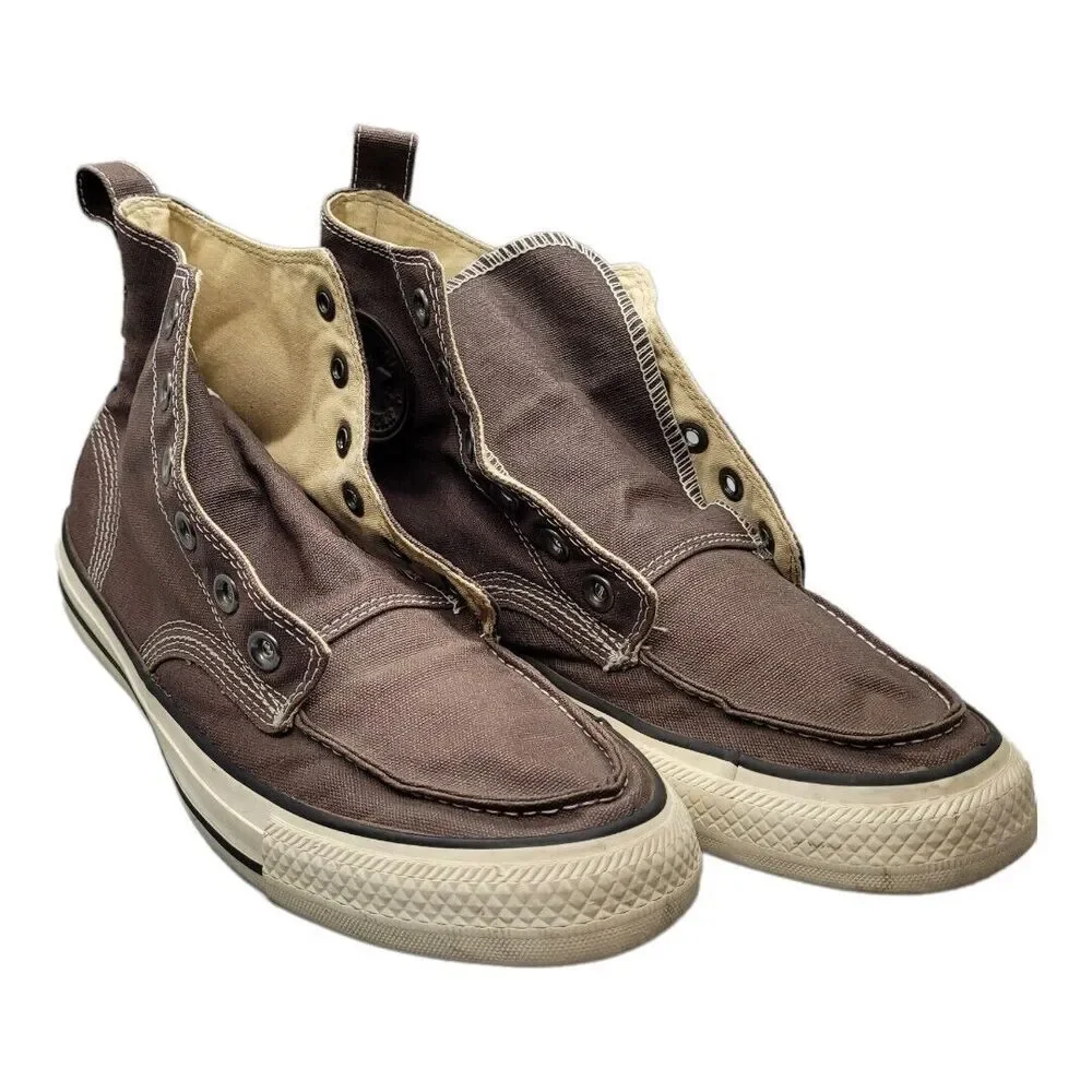 CONVERSE High Top Boat Shoe US 7.5 Cotton Canvas Lace Up Chuck Taylor Brown-Gray